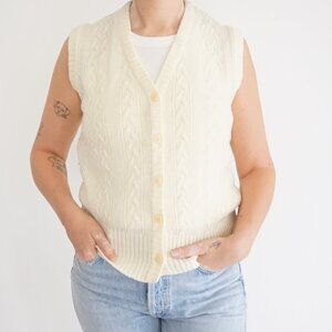 Vintage Jason Maxwell Cream Cable Knit Button Sweater Vest Tennis Preppycore M